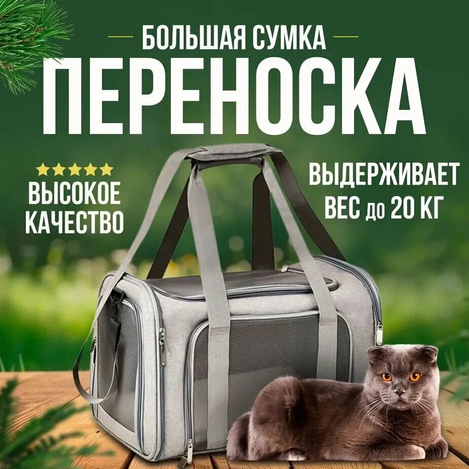 Большая сумка переноска для кошек и собак через плечо для животных черная, для самолета
