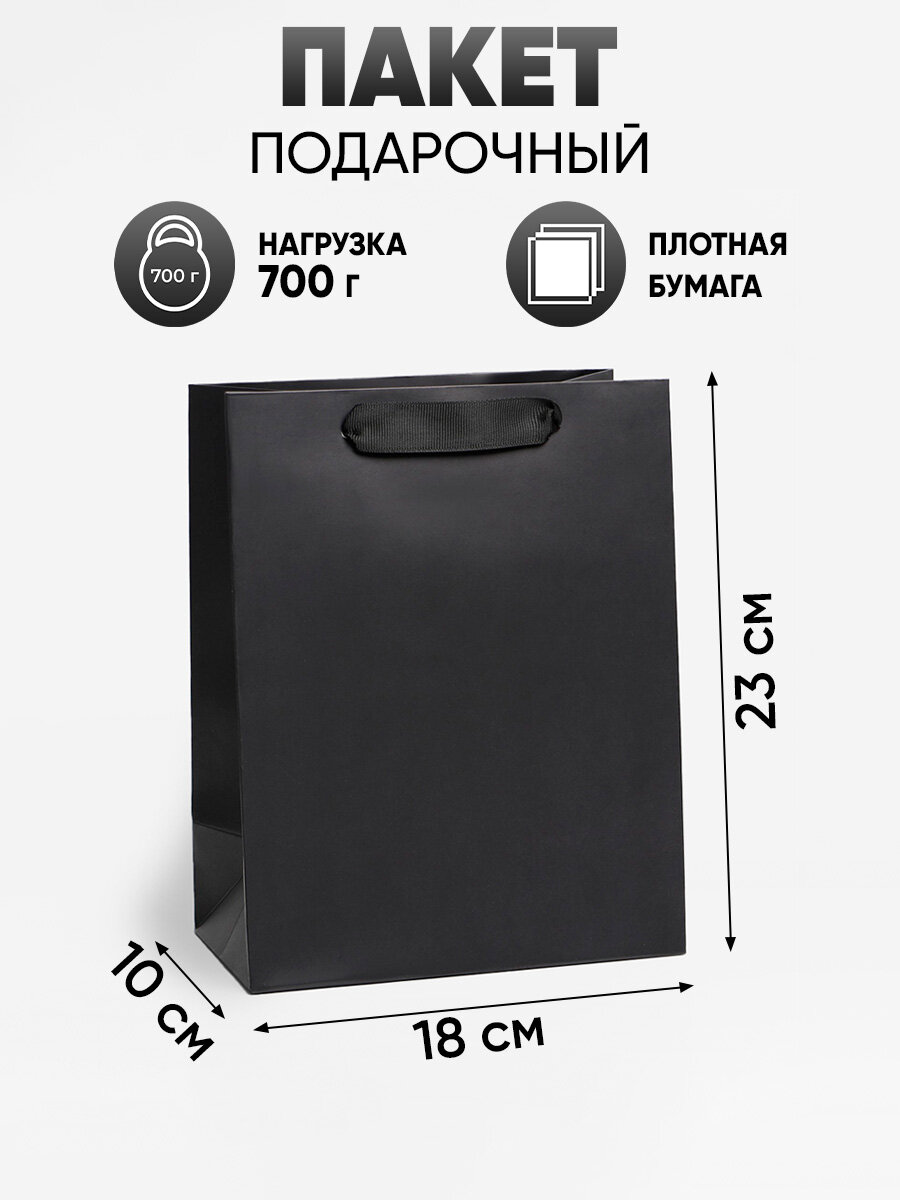 Пакет ламинированный подарочный «Чёрный», 18 × 23 × 10 см, для упаковки подарка