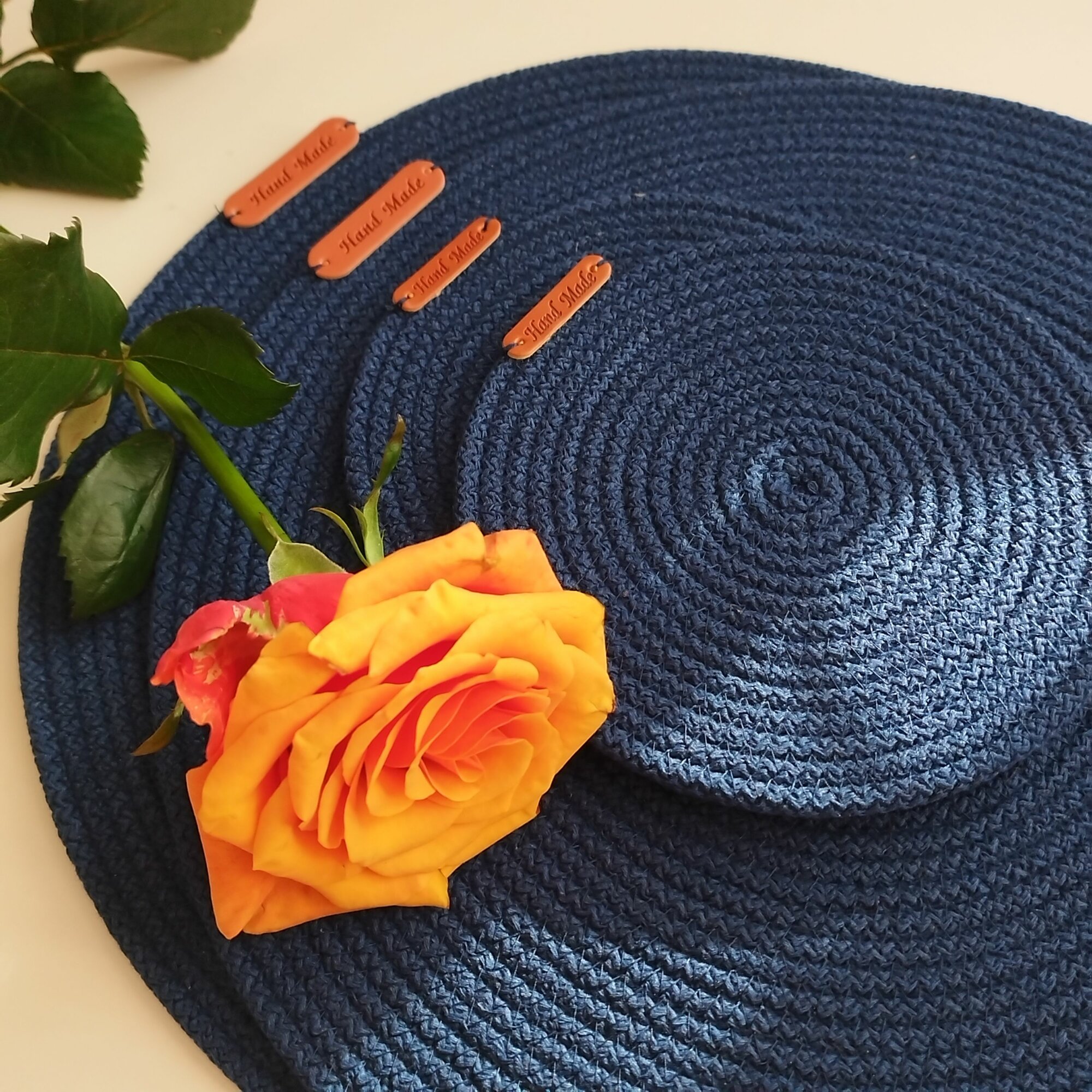 Подставки под горячее набор салфеток сервировочный из хлопкового шнура с сердечником плейсматы 30х30 см - 2 шт 14х14 см - 2 шт