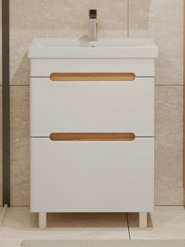 Изображение товара Тумба напольная SanStar Diva 50 с раковиной Фест 50 (комплект) для ванной комнаты белый, Дуб вотан
