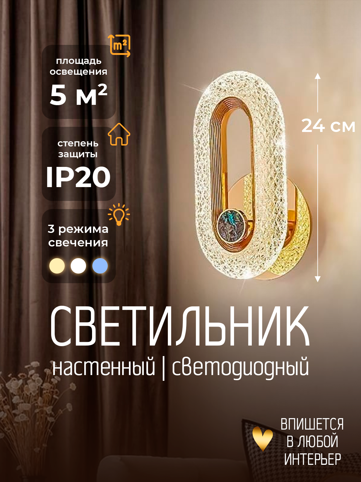 Светильник настенный, светодиодный бра, роскошный золотой, 2 вида дизайна