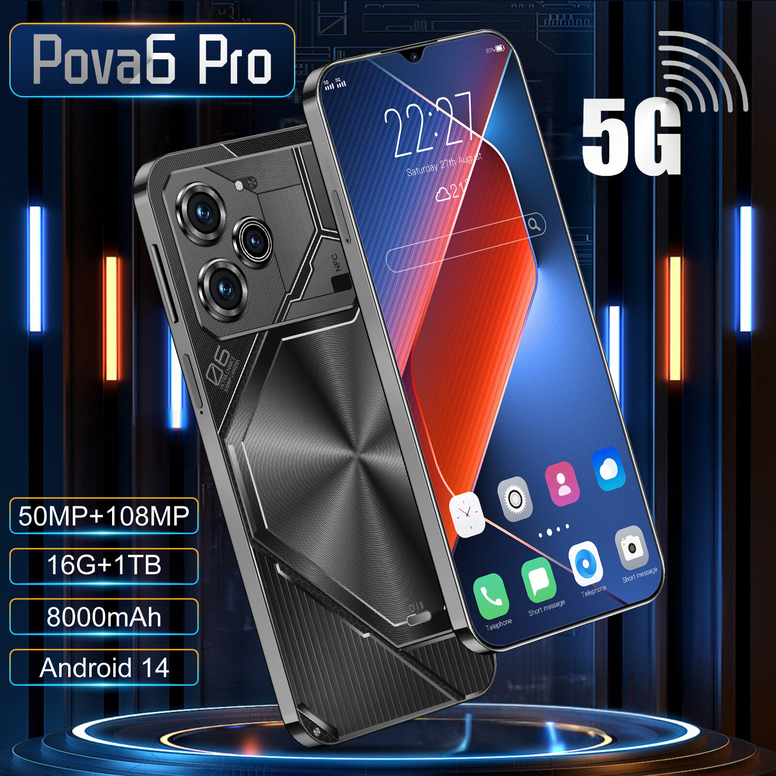 Смартфон Pova6Pro, Android, 7.3", 16GB/1TB, GPS, камера 100Мп