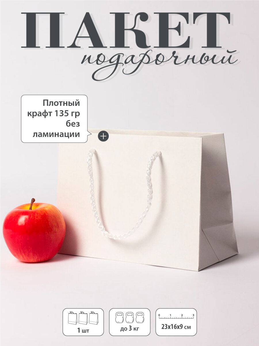 Пакет 23х16х9, белый плотный крафт (1шт).