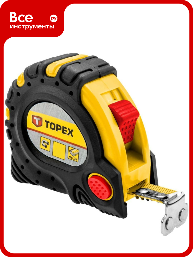 Рулетка TOPEX стальная лента 3 м x 19 мм магнит 2 кнопки паузы 27C343