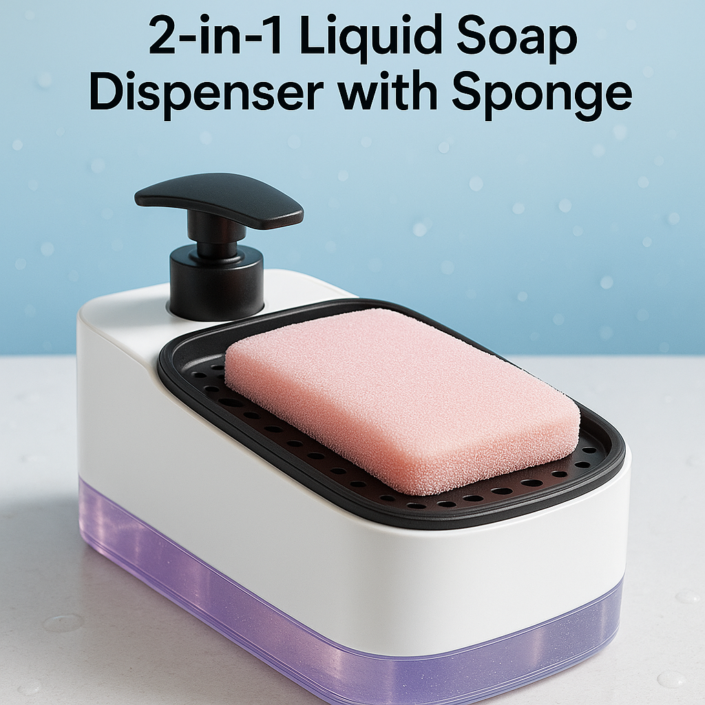 Диспенсер-дозатор для моющего средства, жидкого мыла, с губкой