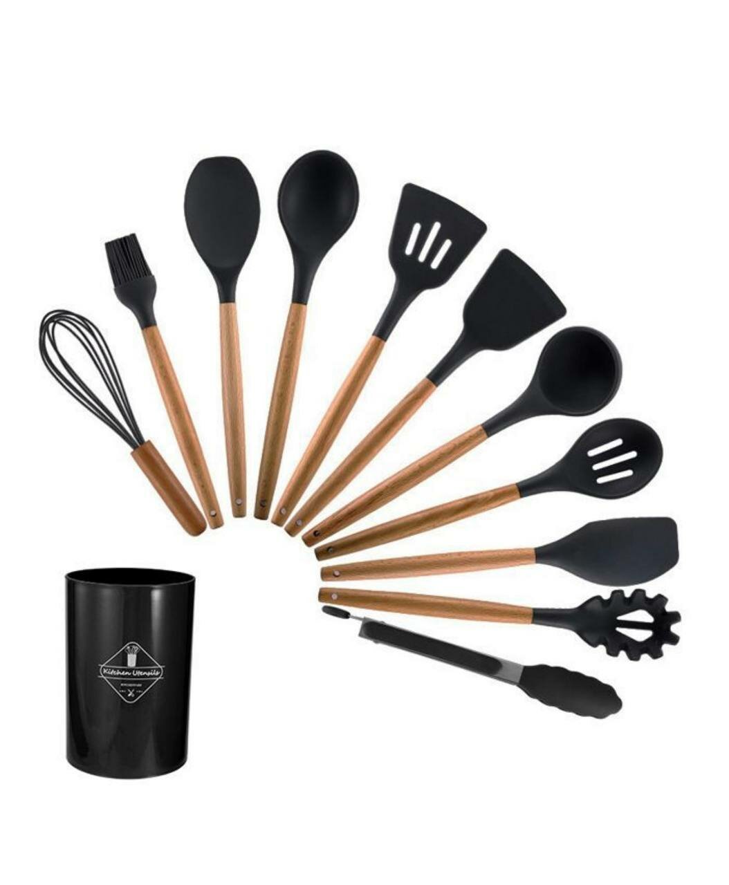 Изображение Набор кухонных принадлежностей Kitchen Set, черный, дерево и силикон, 12 предметов