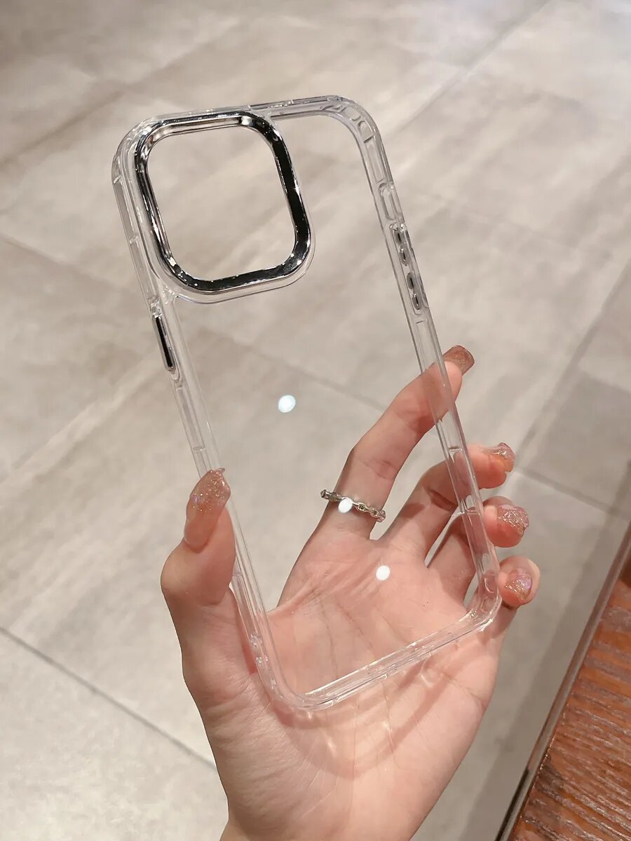 Чехол О'кейси, защита камеры, силикон, прозрачный/серебристыи, для iPhone 15 Pro Max