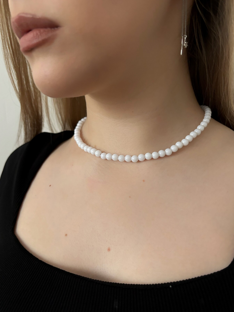 Колье SIDORINA SOFIA ACCESSORIES, перламутр, бисер, длина 40 см, белый — фото 1