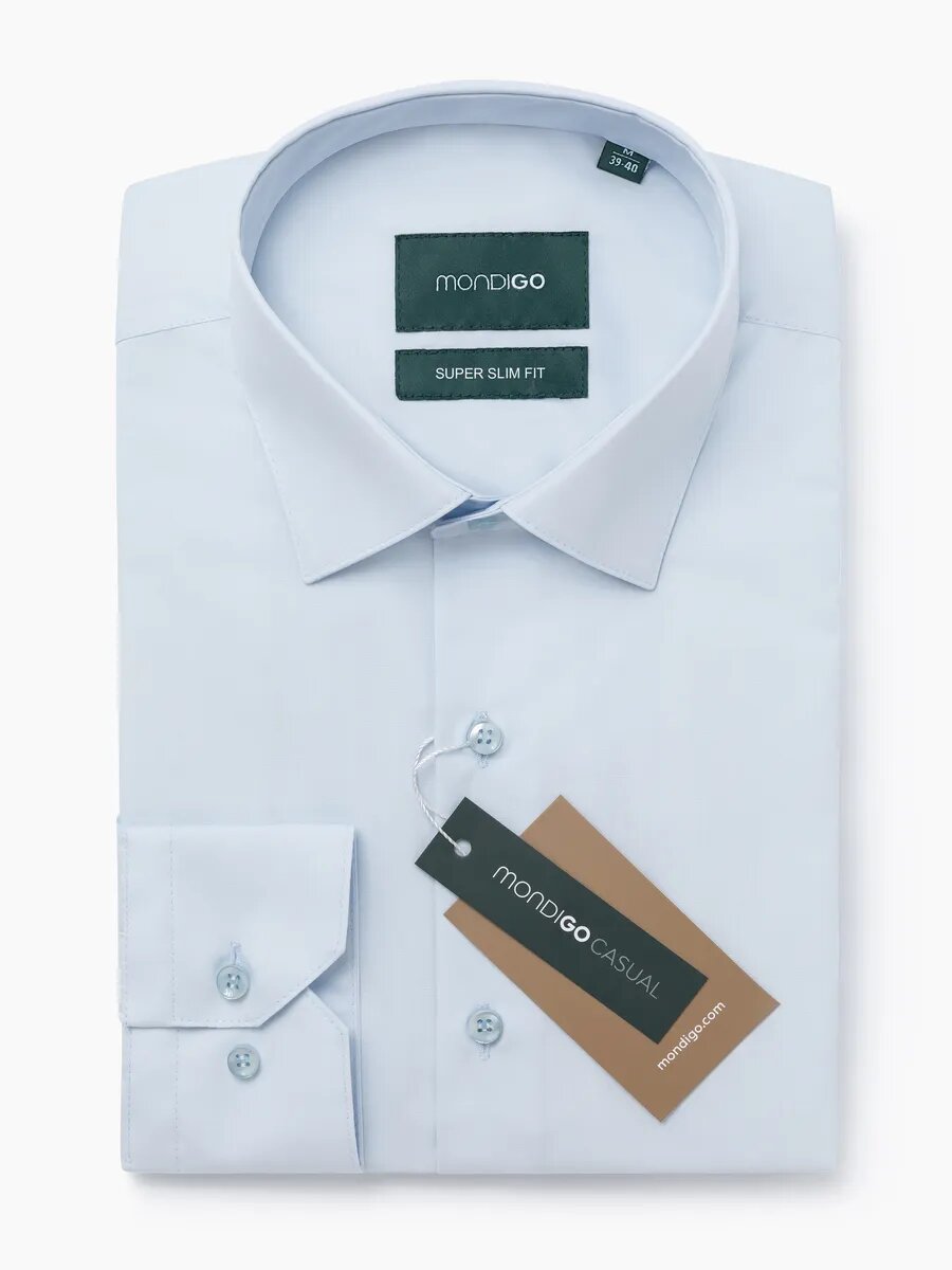 Рубашка MONDIGO приталенная с вытачками на спине SUPER SLIM FIT, размер M - 170-182, серо-голубой