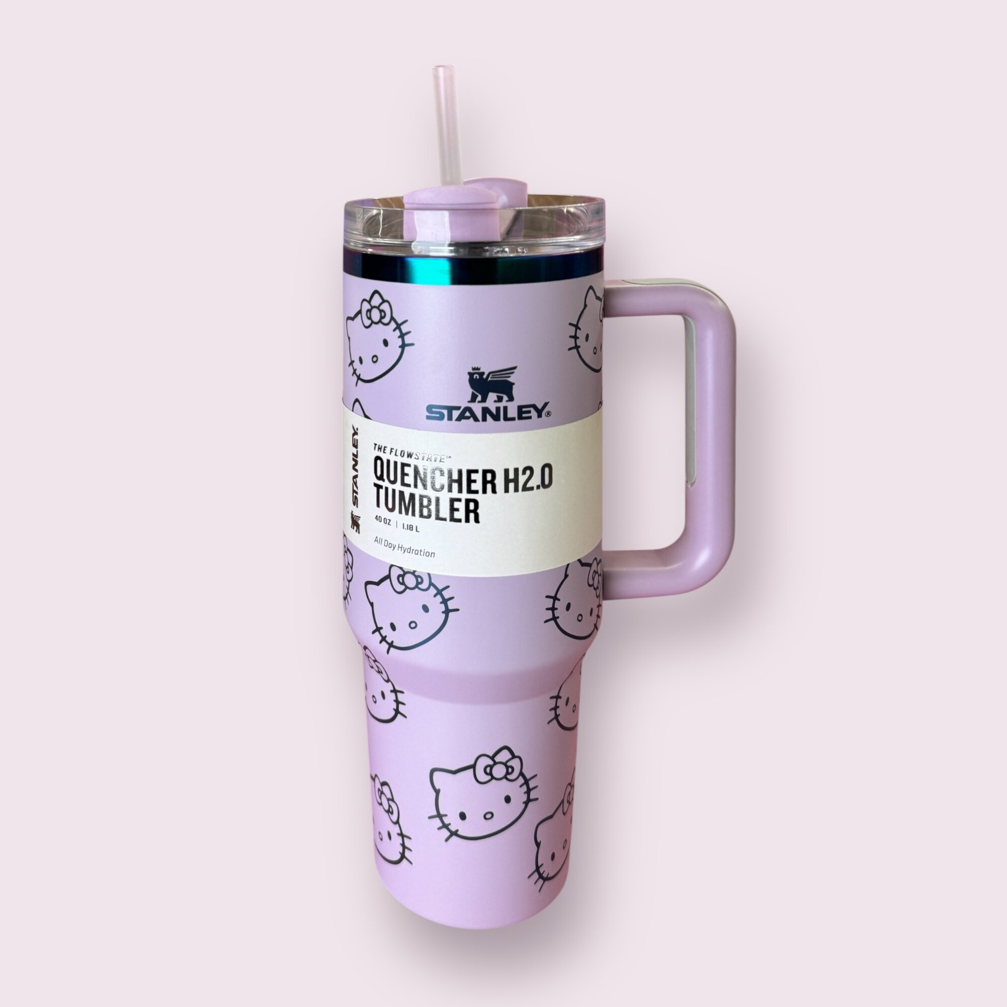 Термокружка Stanley "HELLO KITTY" с трубочкой, 1,18 л, фиолетовая, термос из нержавеющей стали