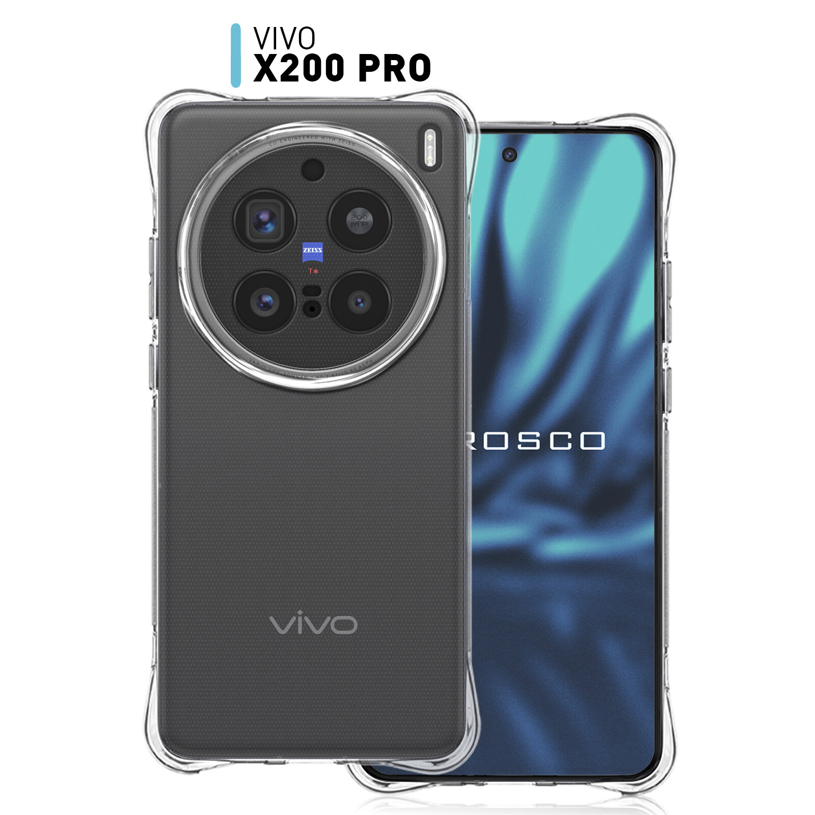 Противоударный силиконовый чехол Rosco на Vivo X200 Pro (Виво Х200 Про), прозрачный