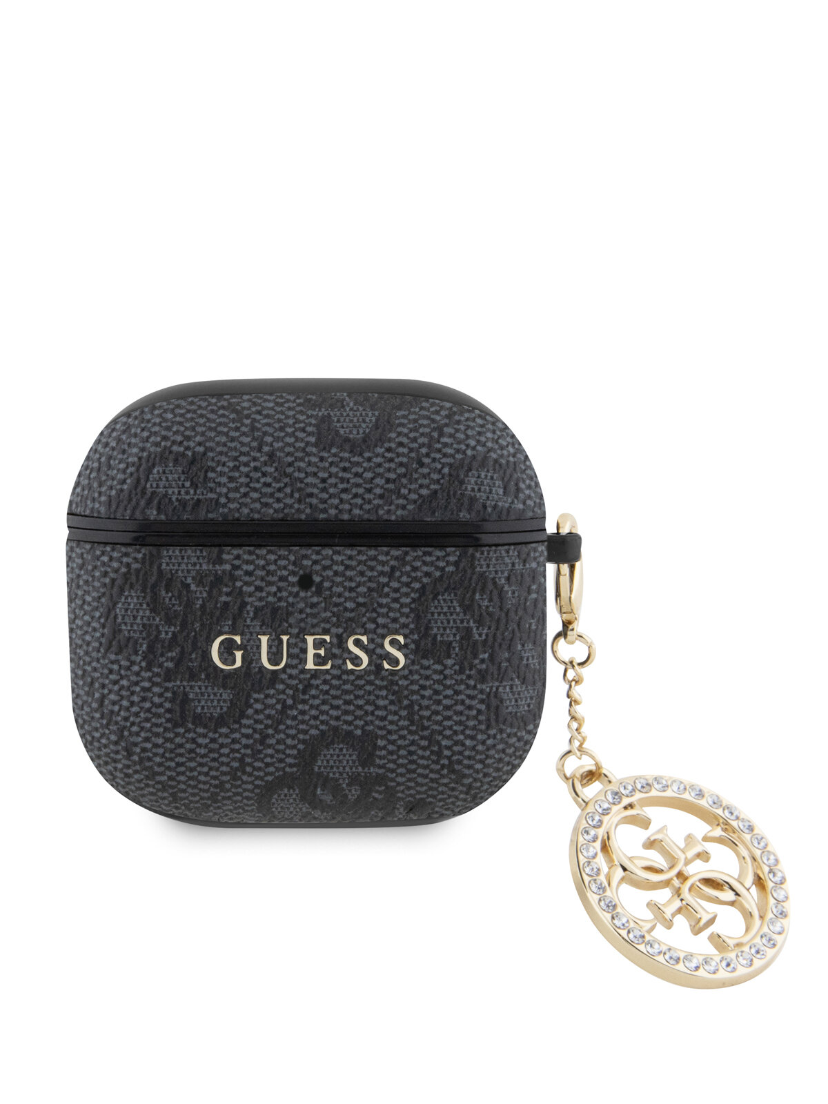 Guess для Airpods 4 чехол PU leather 4G with Classic metal logo and Diamond charm Black