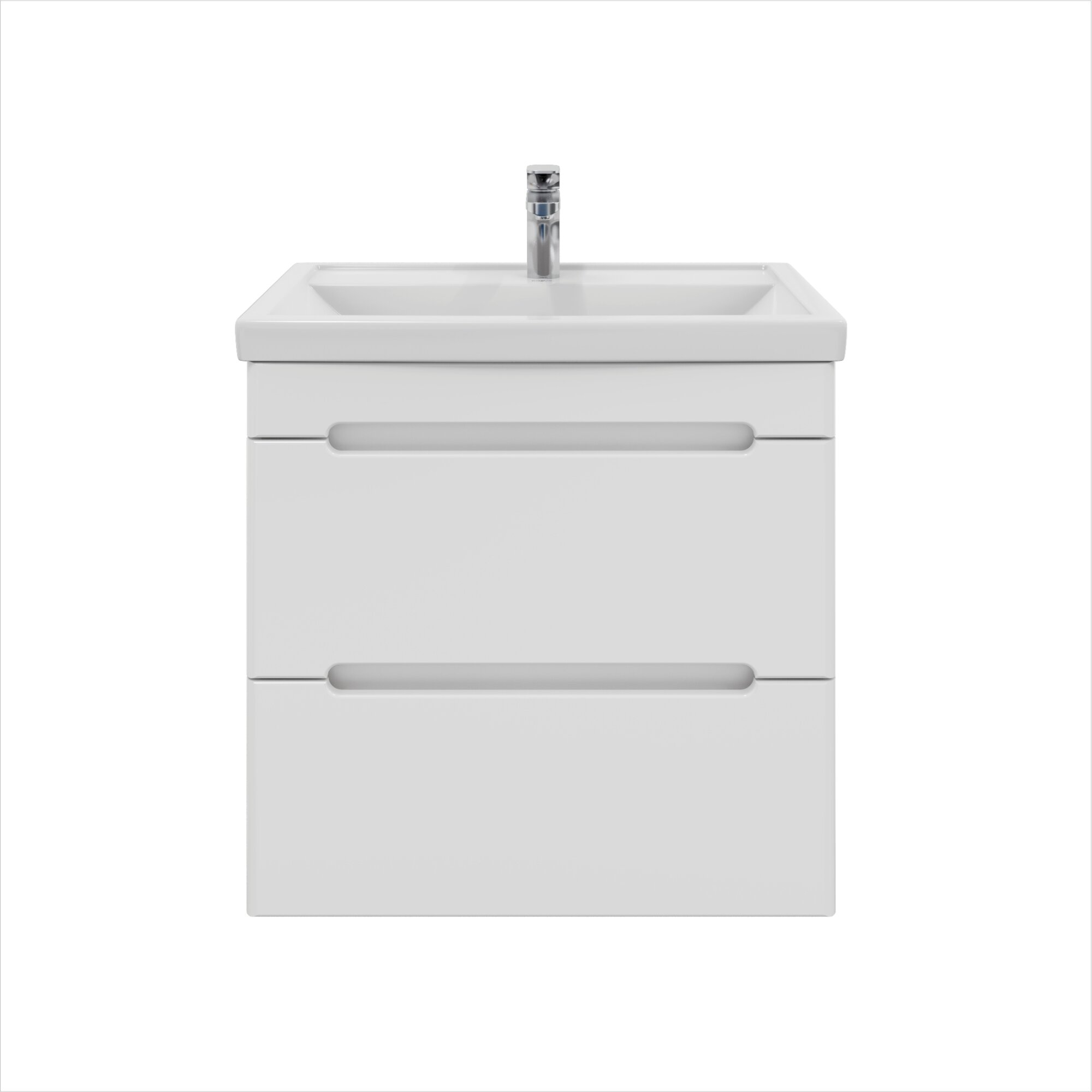 Тумба подвесная Vannika Flavia 50 с раковиной Фостер 50 для ванной комнаты белая