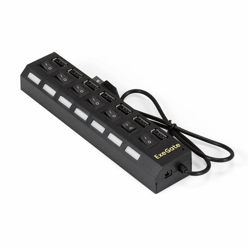 USB-Хаб (концентратор) 7-в-1 ExeGate DUB-72SW (кабель-адаптер USB2.0 --> 7xUSB2.0, кнопки включения/отключения для каждого порта, Plug&Play, черный) EX293978RUS