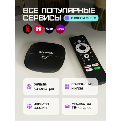 Смарт ТВ-приставка STV3-8 для цифрового ТВ на Android с Wi-Fi и Bluetooth черная 352000₽