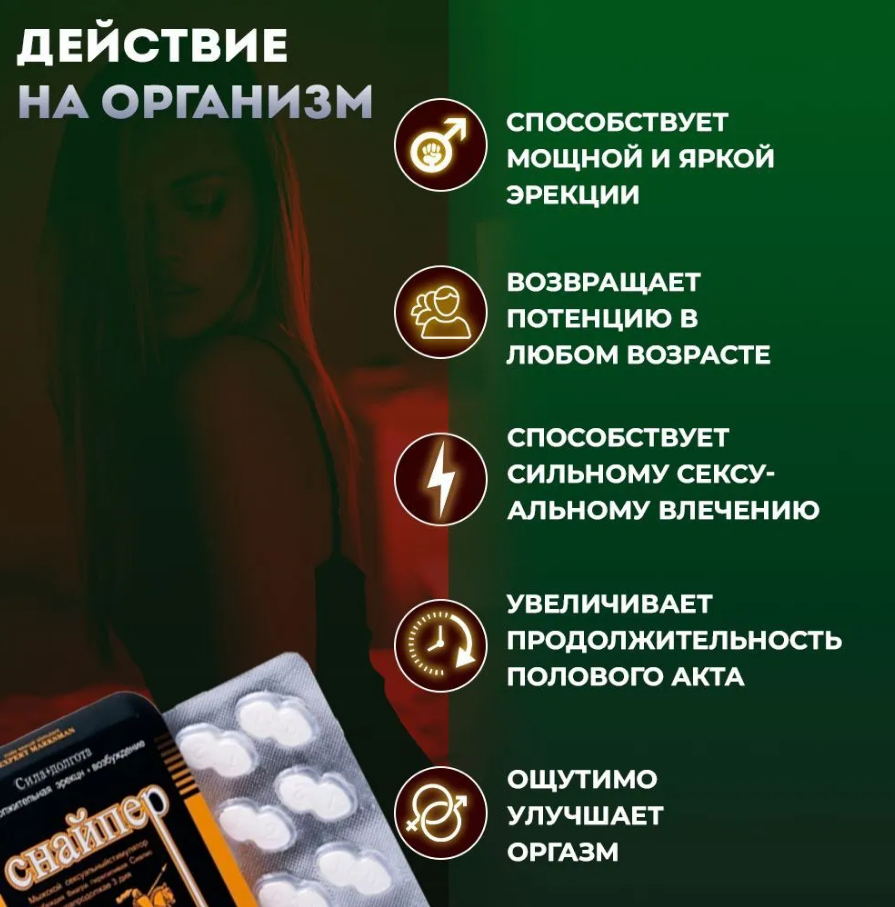 Картинки Виагра для мужчин "Снайпер" для повышении потенции и уверенного секса, возбуждающее средство 1 уп. 12 таблеток.
