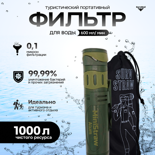фото Фильтр для очищения воды портативный, туристический, тактический, походный survstraw alum, на 1000л survmed