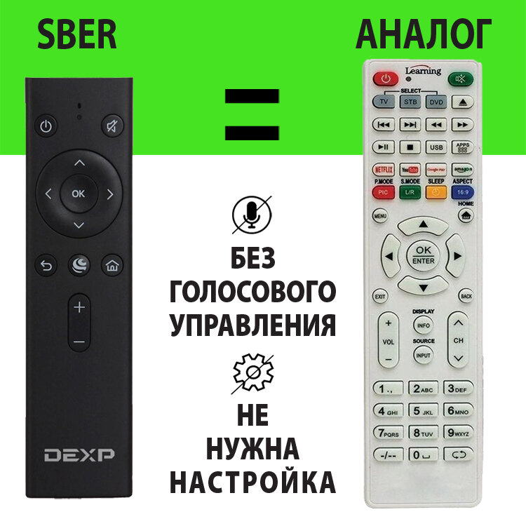 Заменяющий Пульт DEXP SBDV-00001 SBER Салют ТВ. Аналог без звукового ассистента. С комплектом батареек.