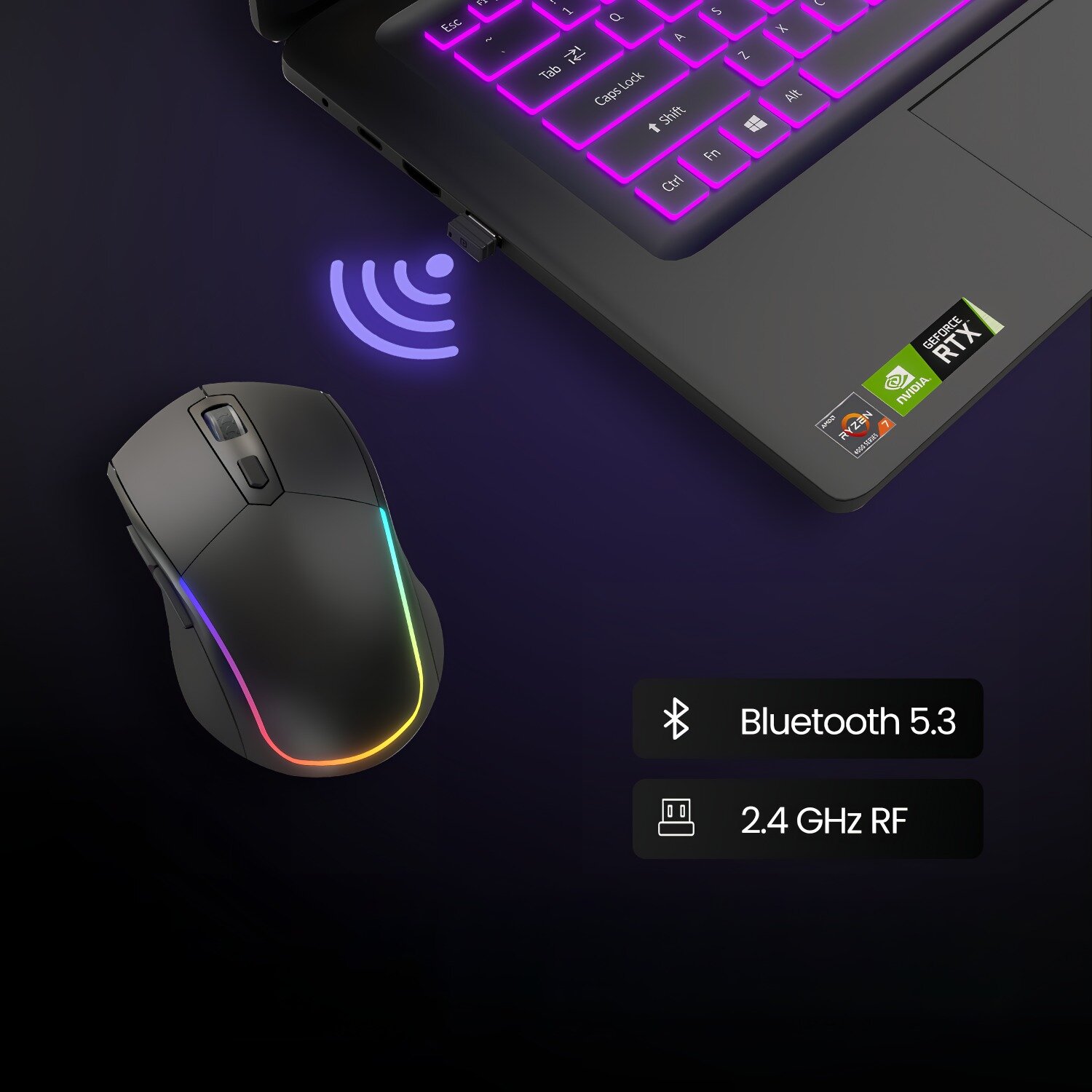 Мышь игровая беспроводная / Мышь компьютерная с поддержкой Bluetooth и RGB подсветкой, для игр — фото 1