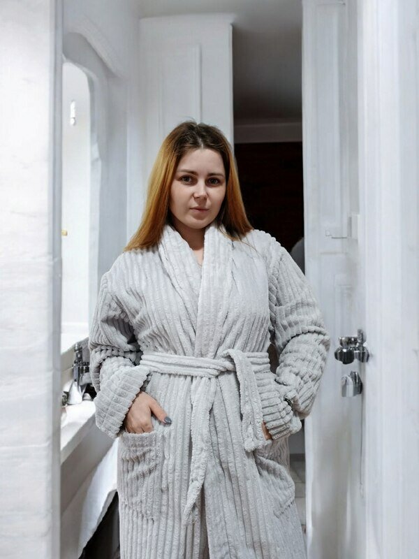 Халат LINENS универсальный банный халат, размер 2XL, светло-серый