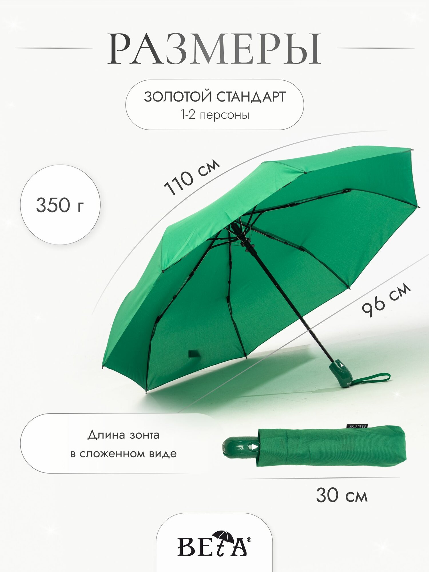 Мини-зонт GALAXY OF UMBRELLAS, зеленый — фото 1