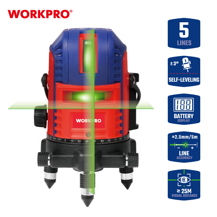 Уровень лазерный 5-линейный, WORKPRO WP267009