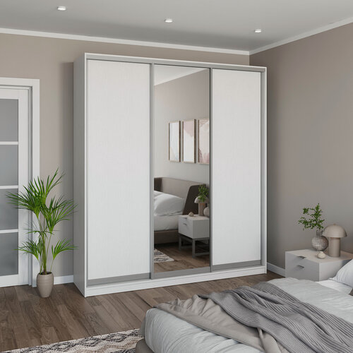 Изображение товара Шкаф купе для одежды "MELIA" белый с 1 зеркалом 220 х 65 х 220 см (ШхГхВ)