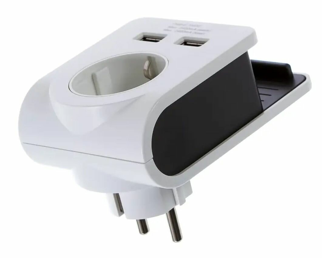 Разветвитель Lexman с подставкой для телефона 1 розетка с заземлением 16 А 2 USB 2.1 А цвет белый