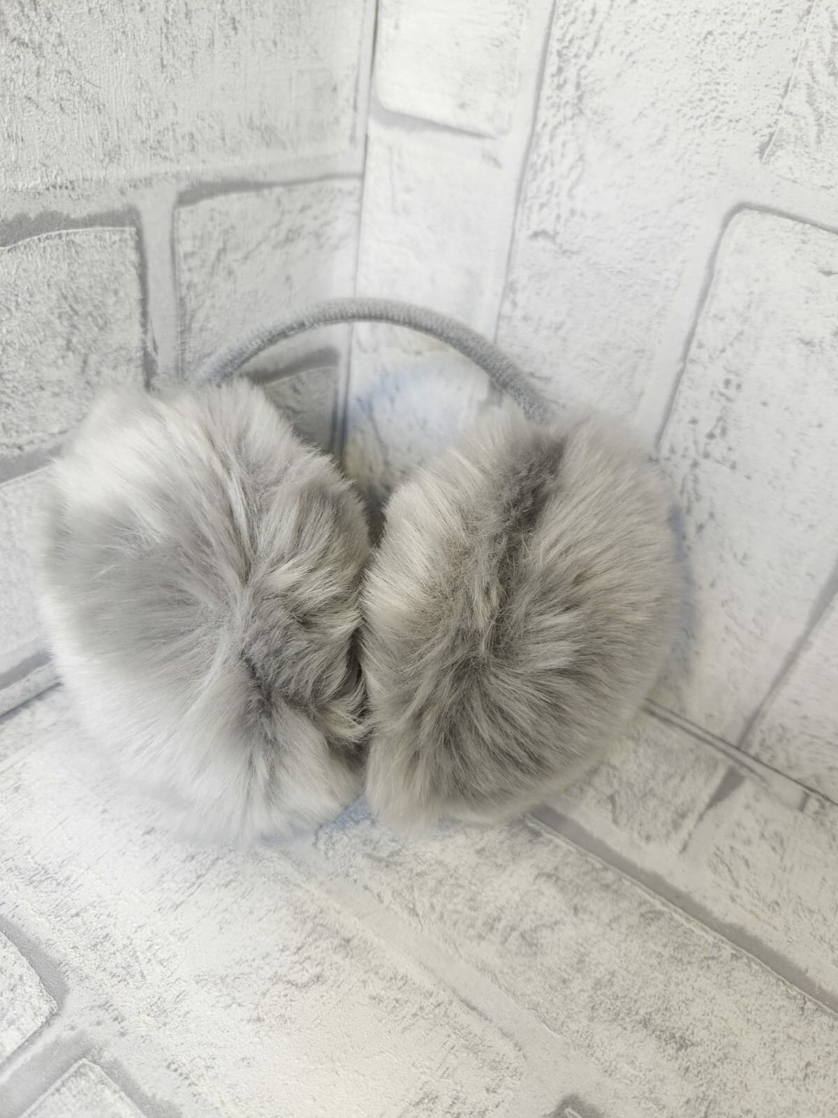 Наушники меховые(искусственный мех), резинка из натурального меха, Серые