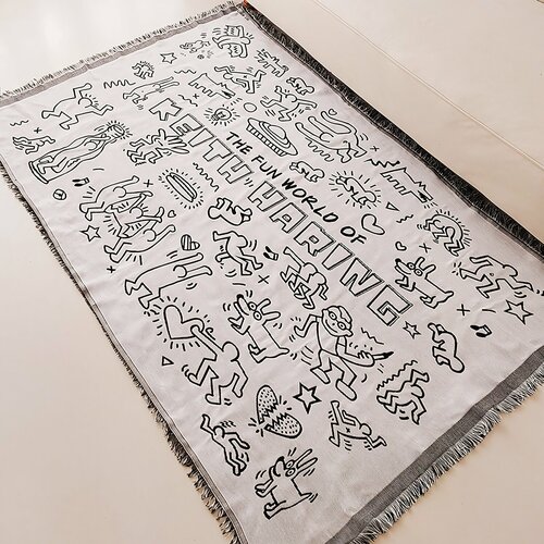 Коврик для пикника, пляжа, влагостойкий, в стиле бохо, 90×90 см, принт Кит Харинг ч/б