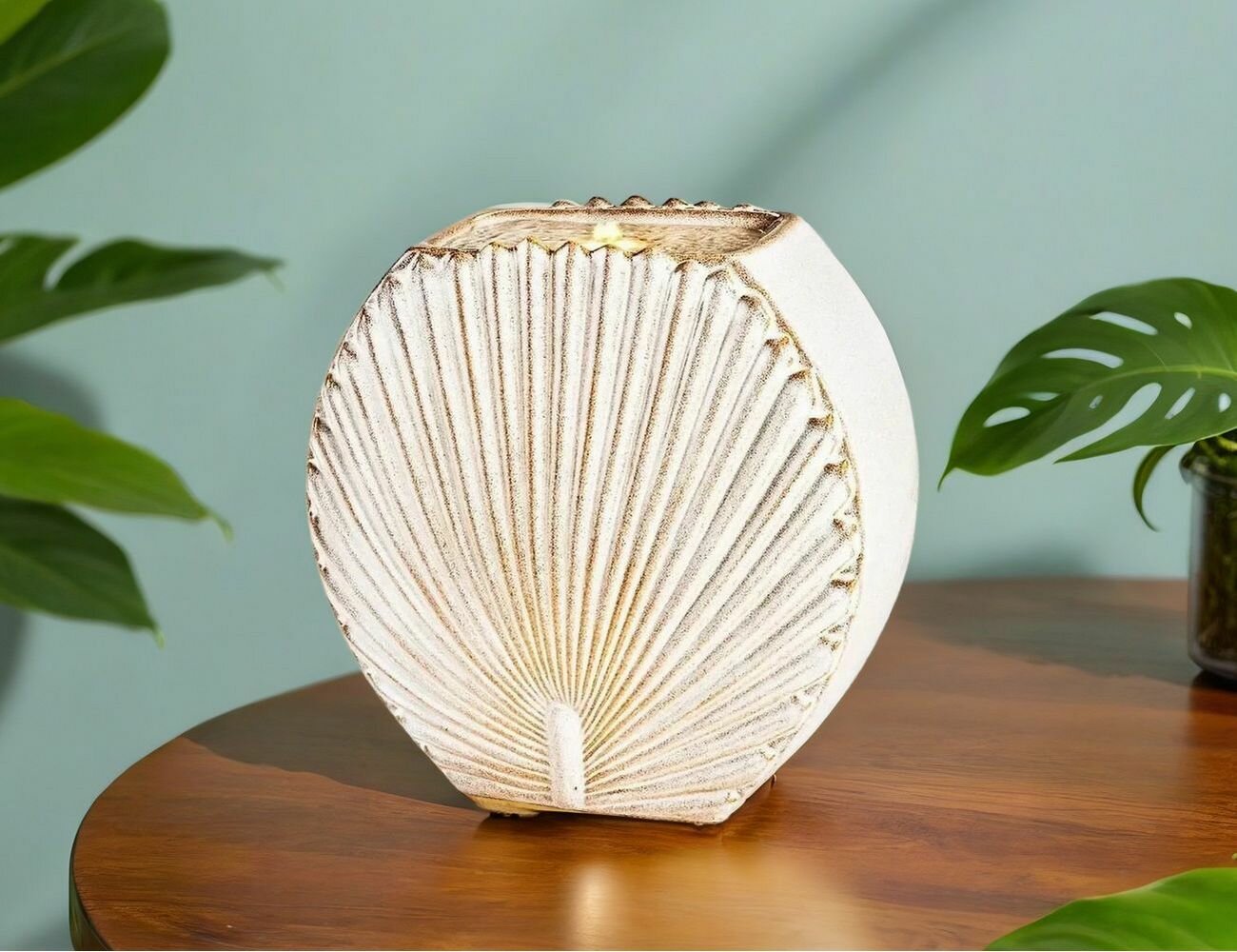 Декоративный садовый фонтан каскарон, керамика, бежевый, с LED подсветкой, 41 см, Kaemingk 892991