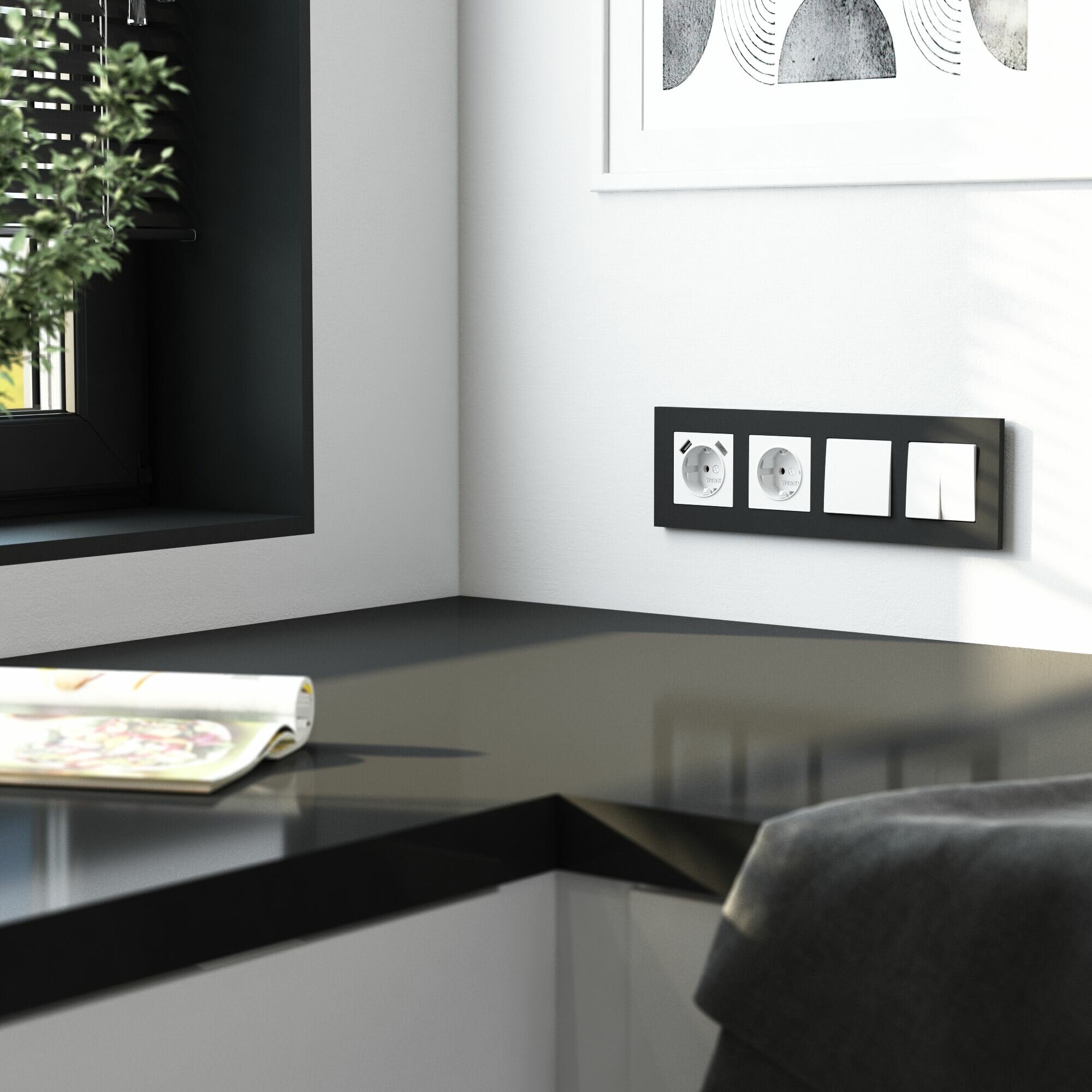 Рамка на 4 поста Werkel Slab (Черный soft) — фото 1