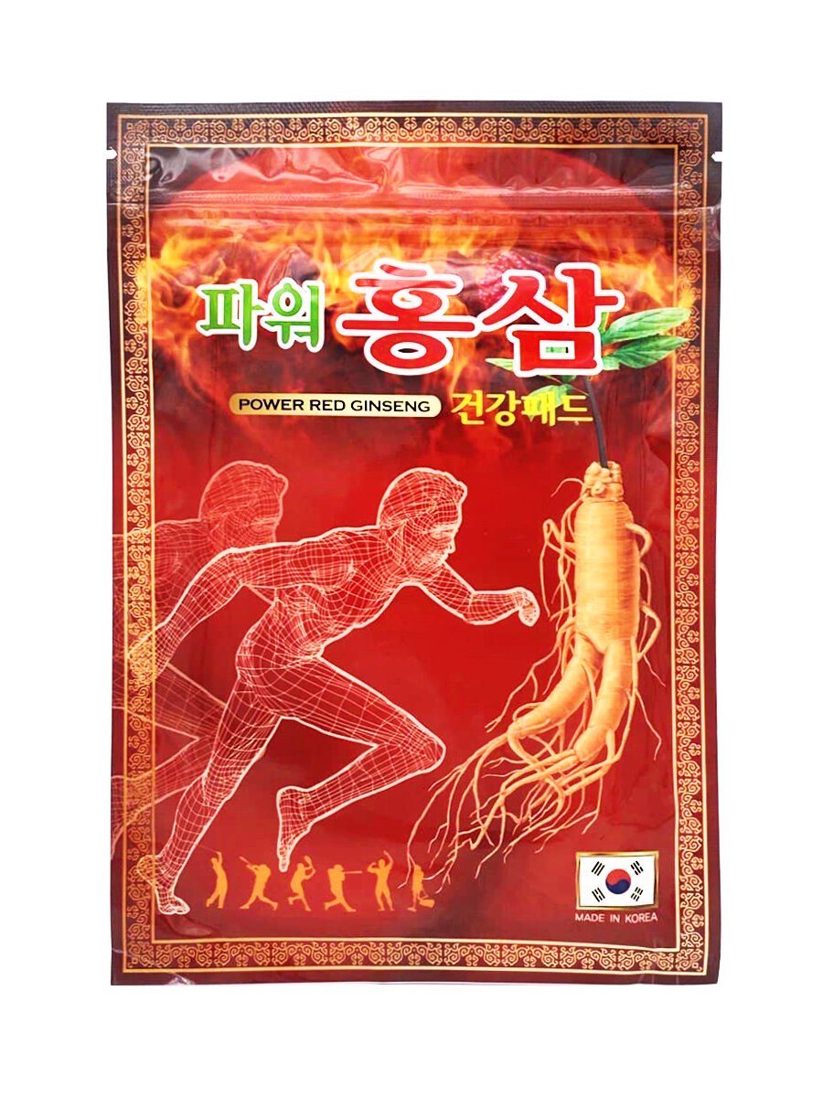 Обезболивающий Пластырь Korean Glu Пластырь обезболивающий с красным женьшенем Power Red Ginseng, 1 уп*20 шт