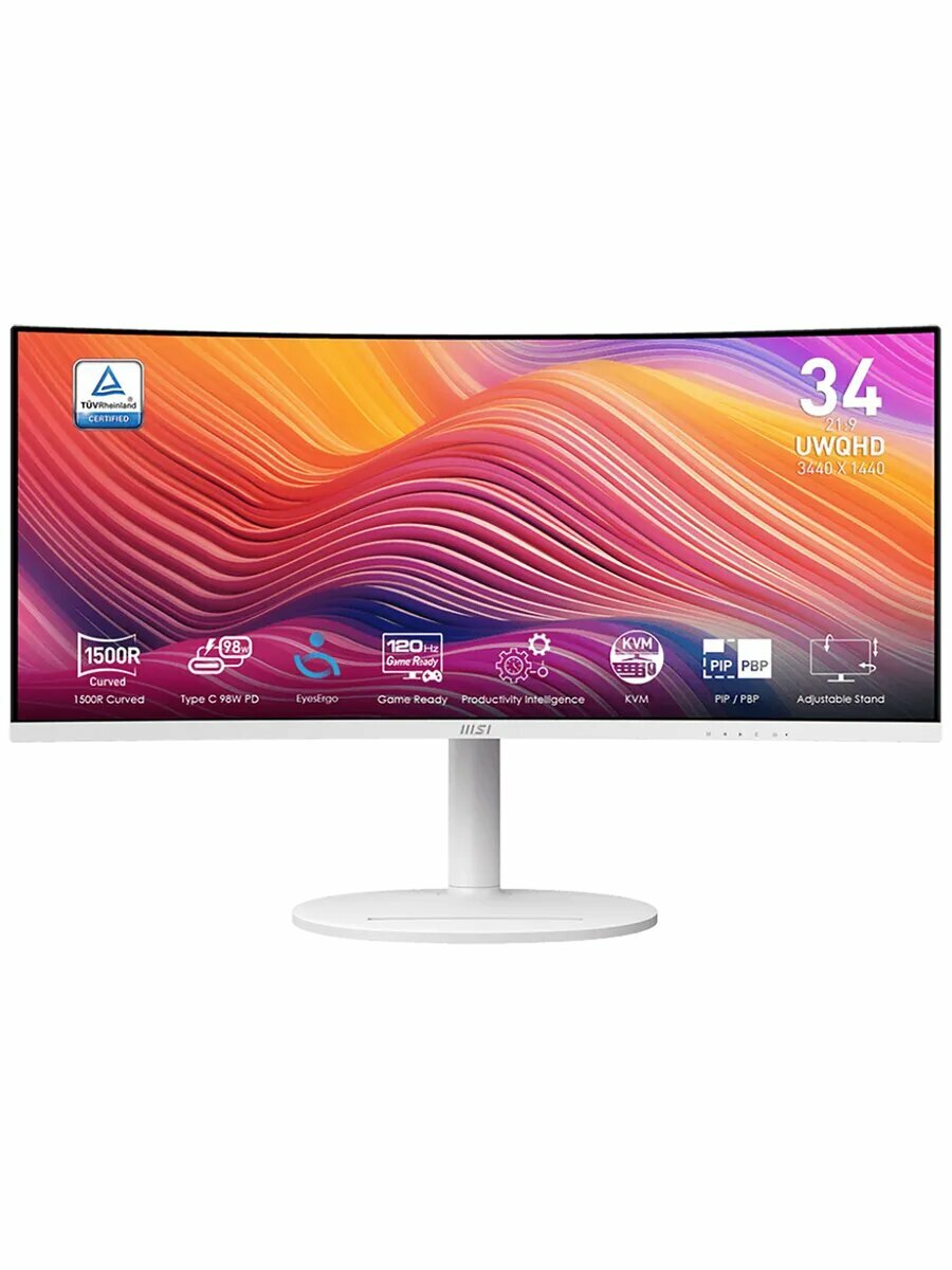 Монитор MSI Modern 9S6-3PC59H-036, VA-матрица, разрешение 3440х1440, 34", белый