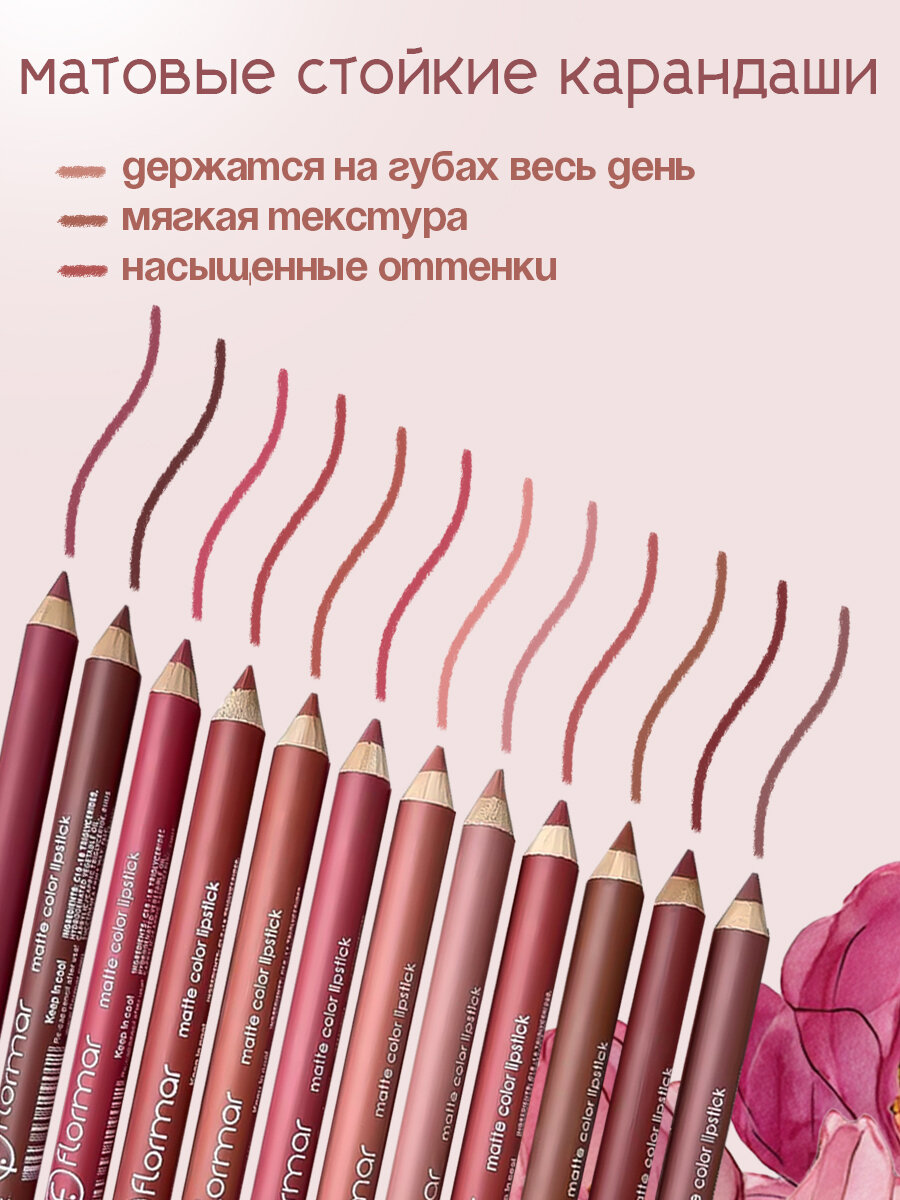 Набор Водостойких Матовых карандашей для Губ с Точилкой 12 штук Нюдовые оттенки — фото 1
