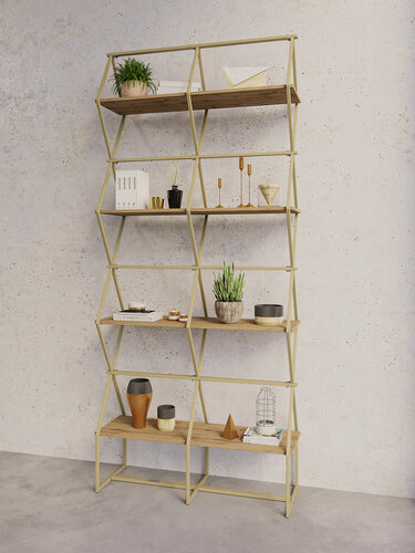 Изображение товара Стеллаж для дома KM LOFT Ромбо Ст в гостиную, для книг, перегородка золото/дуб вотан