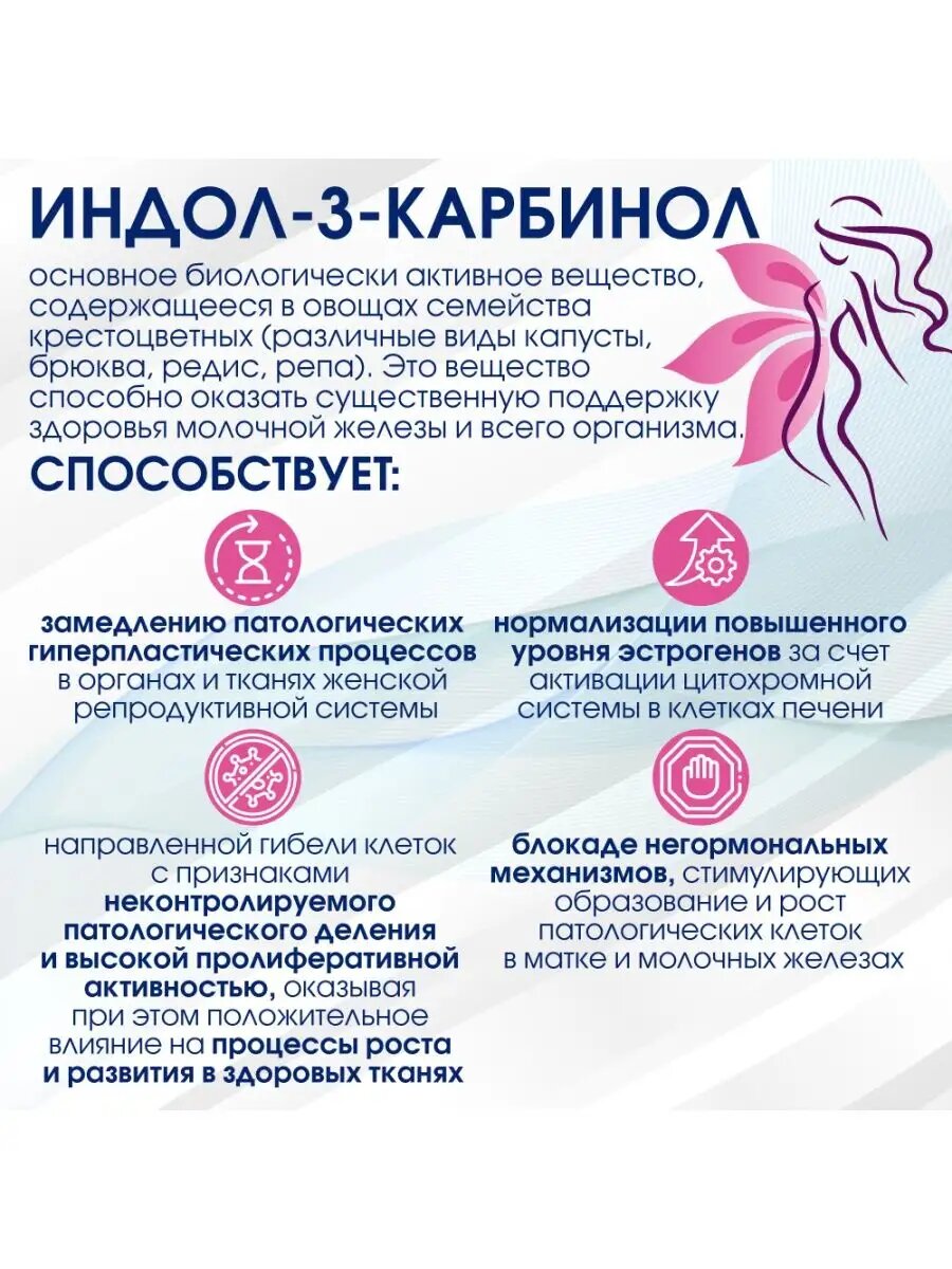 Витамины для женщин при климаксе, мастопатии, менопаузе Индол 3 карбинол, 200 мг, 60 капсул Фемидинол Миофарм — фото 1