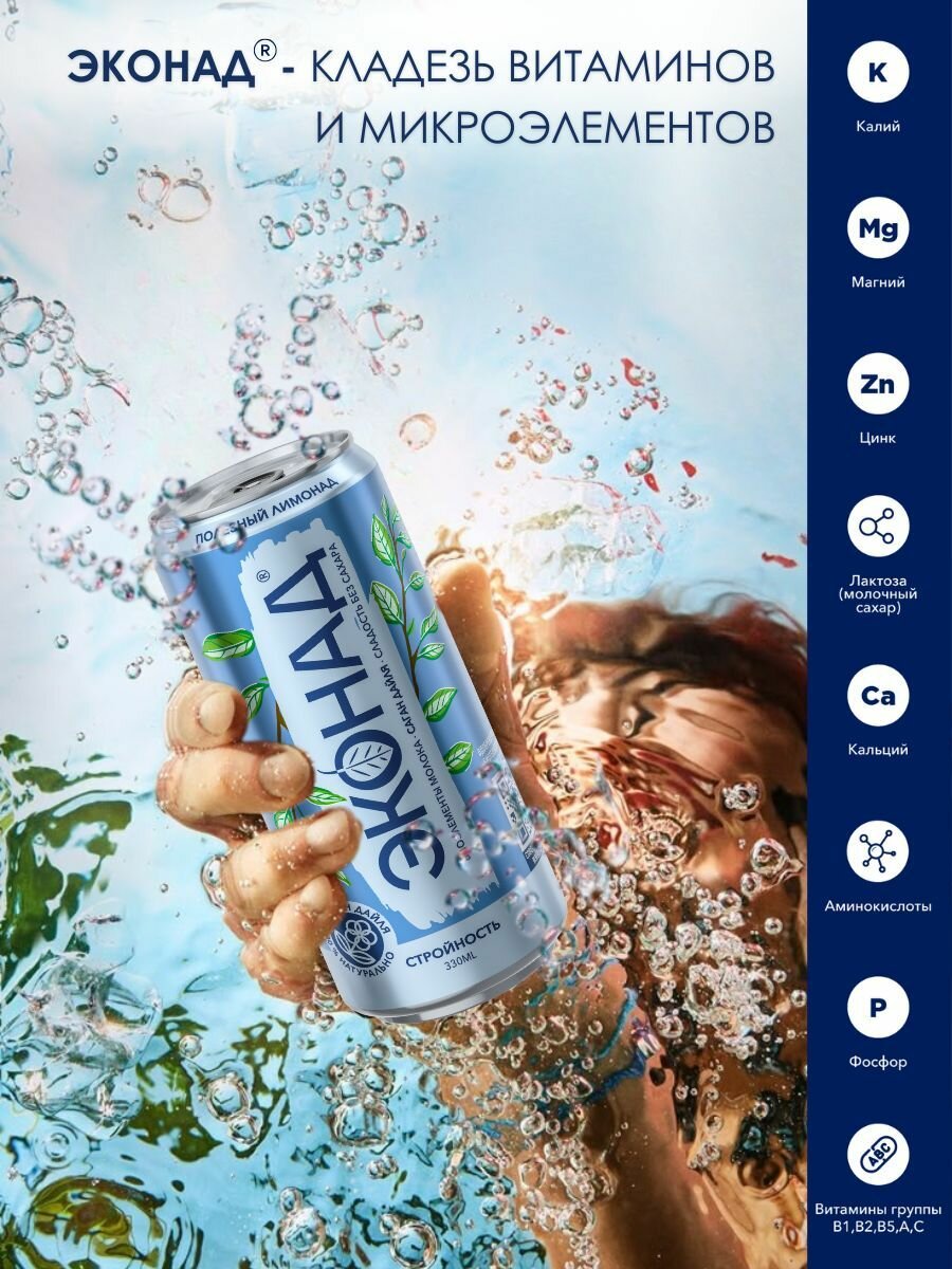 Натуральный лимонад без сахара эконад "стройность" с липой, 4 шт x 330 мл — фото 1