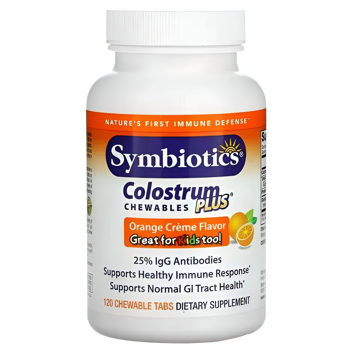 Symbiotics, Colostrum Plus, апельсиновый вкус, 120 жевательных таблеток