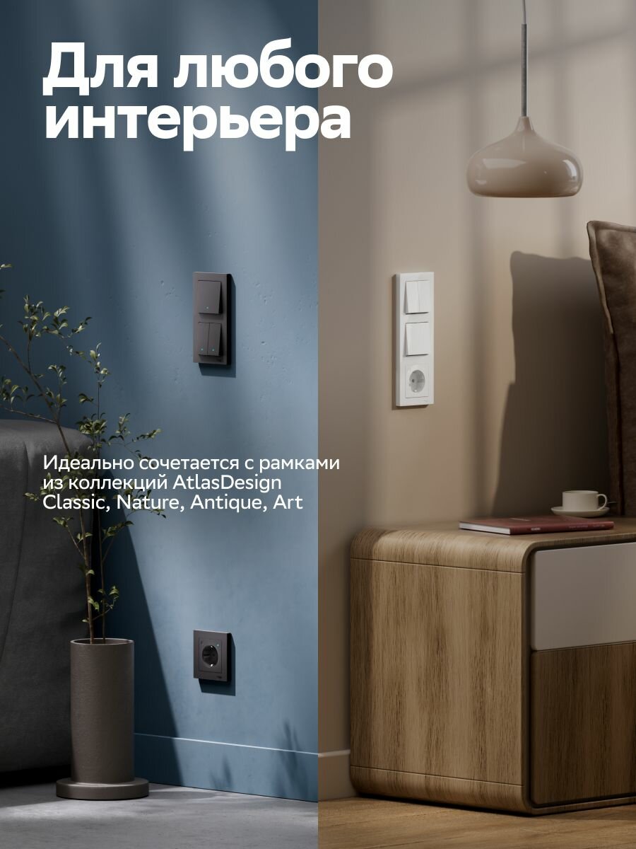Умная розетка Systeme Electric AtlasDesign Smart, с заземл, со шт, Zigbee, L+N, 16А, мех. карбон - 1 шт. — фото 1
