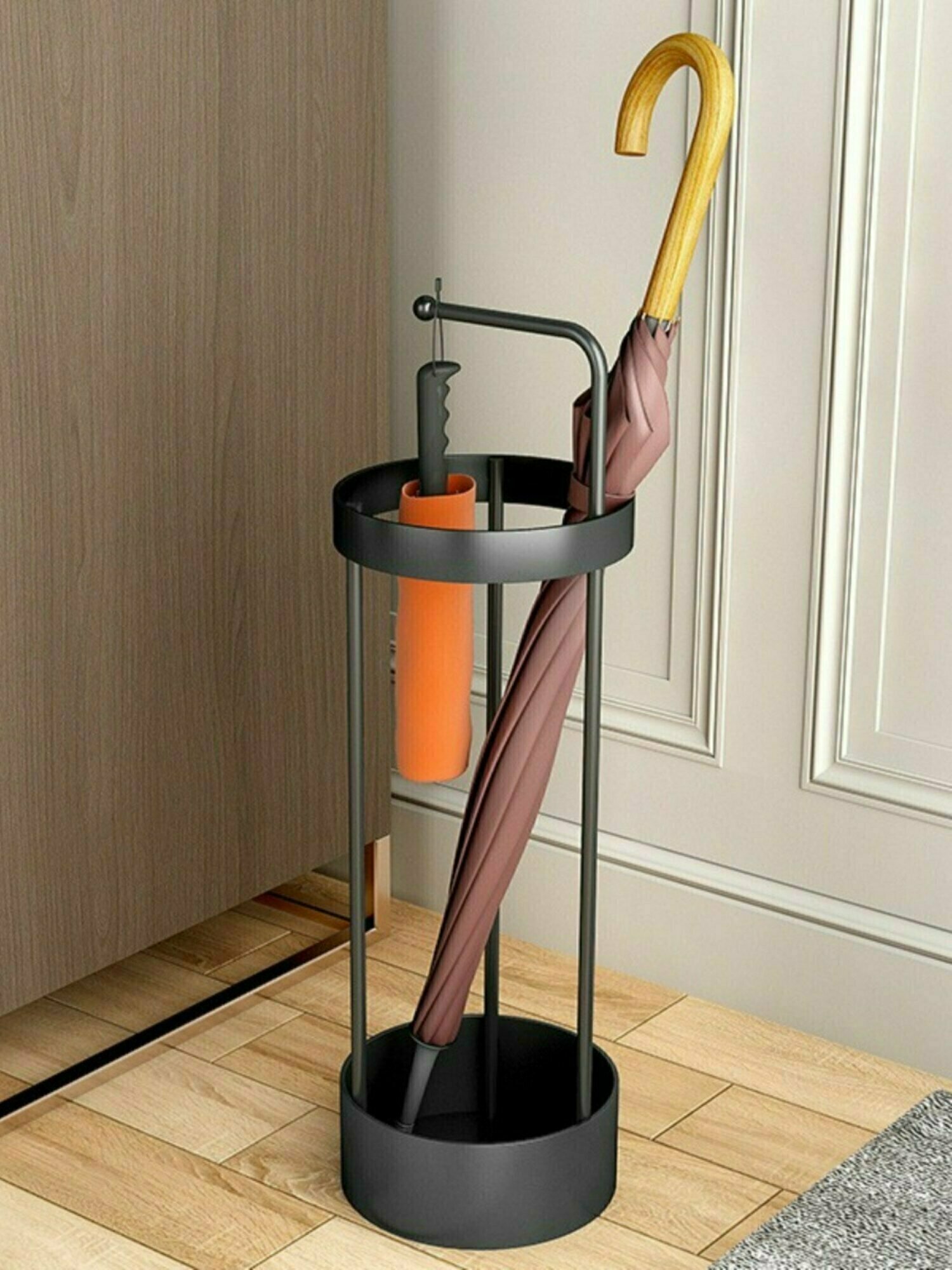 Стеллаж для хранения бытовых зонтов в скандинавском стиле, кованое железо, черный.