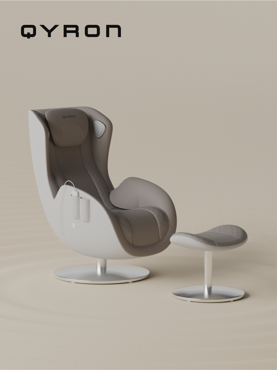 Массажное кресло QYRON MC301 бежевое, с подставкой для ног, 5 программ, нагрев