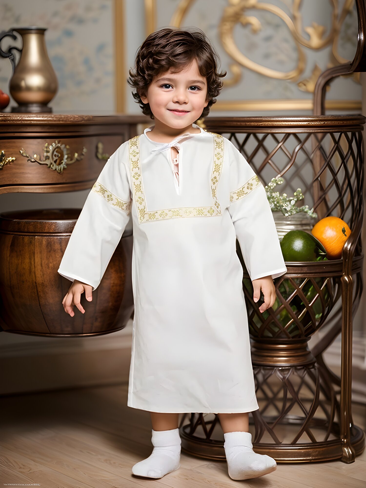 Рубашка крестильная  размер 92 белый/золото