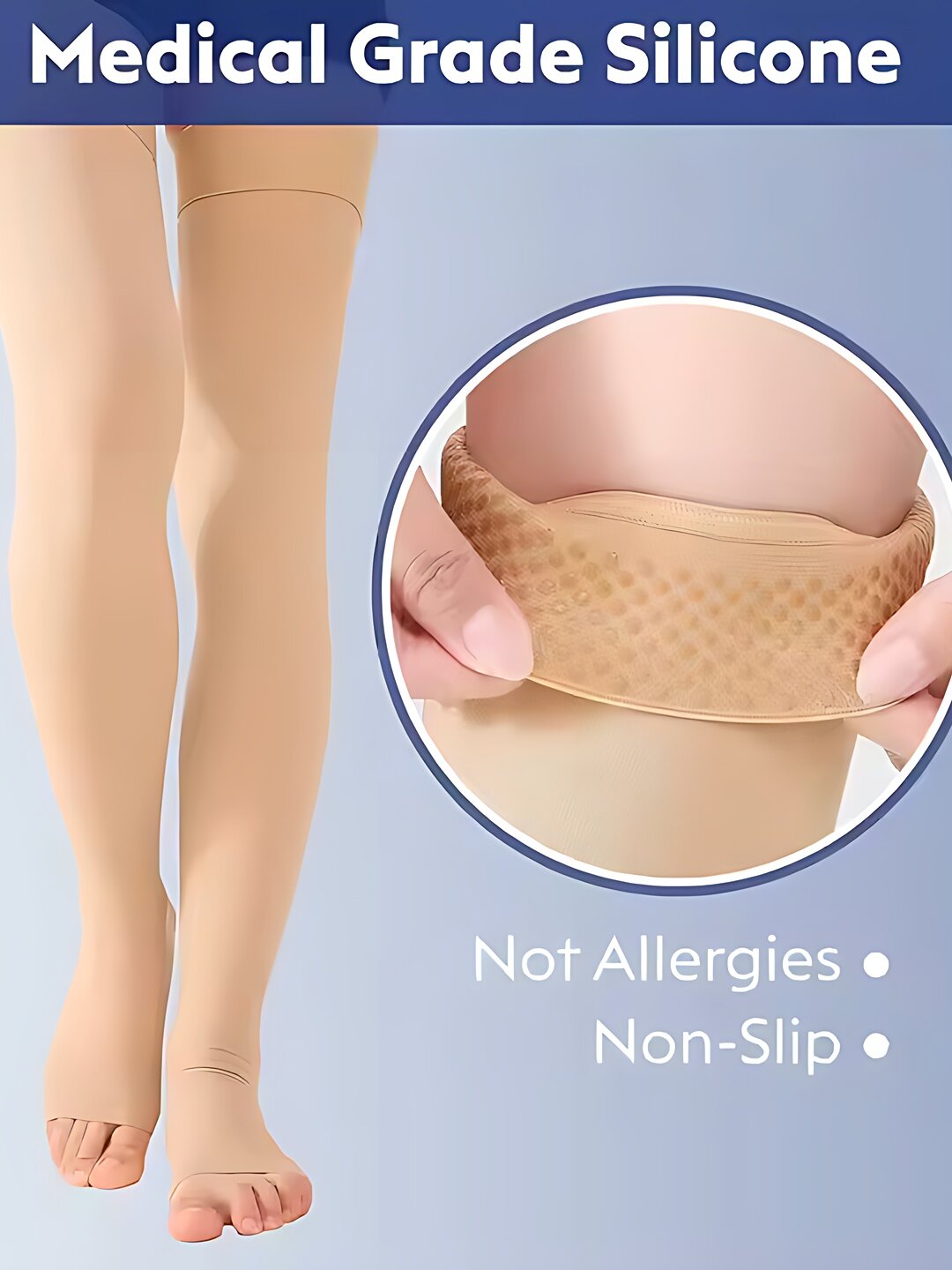 Чулки компрессионные (антиварикозные) с открытым носком, 2 класс компрессии, до бедра, размер XL, цвет бежевый