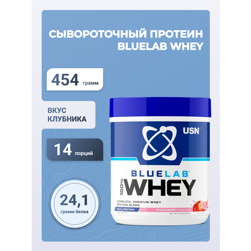 USN BlueLab 100% Premium Whey блюлаб 100% ВЕЙ премиум протеин со вкусом клубники, порошок, 454 гр