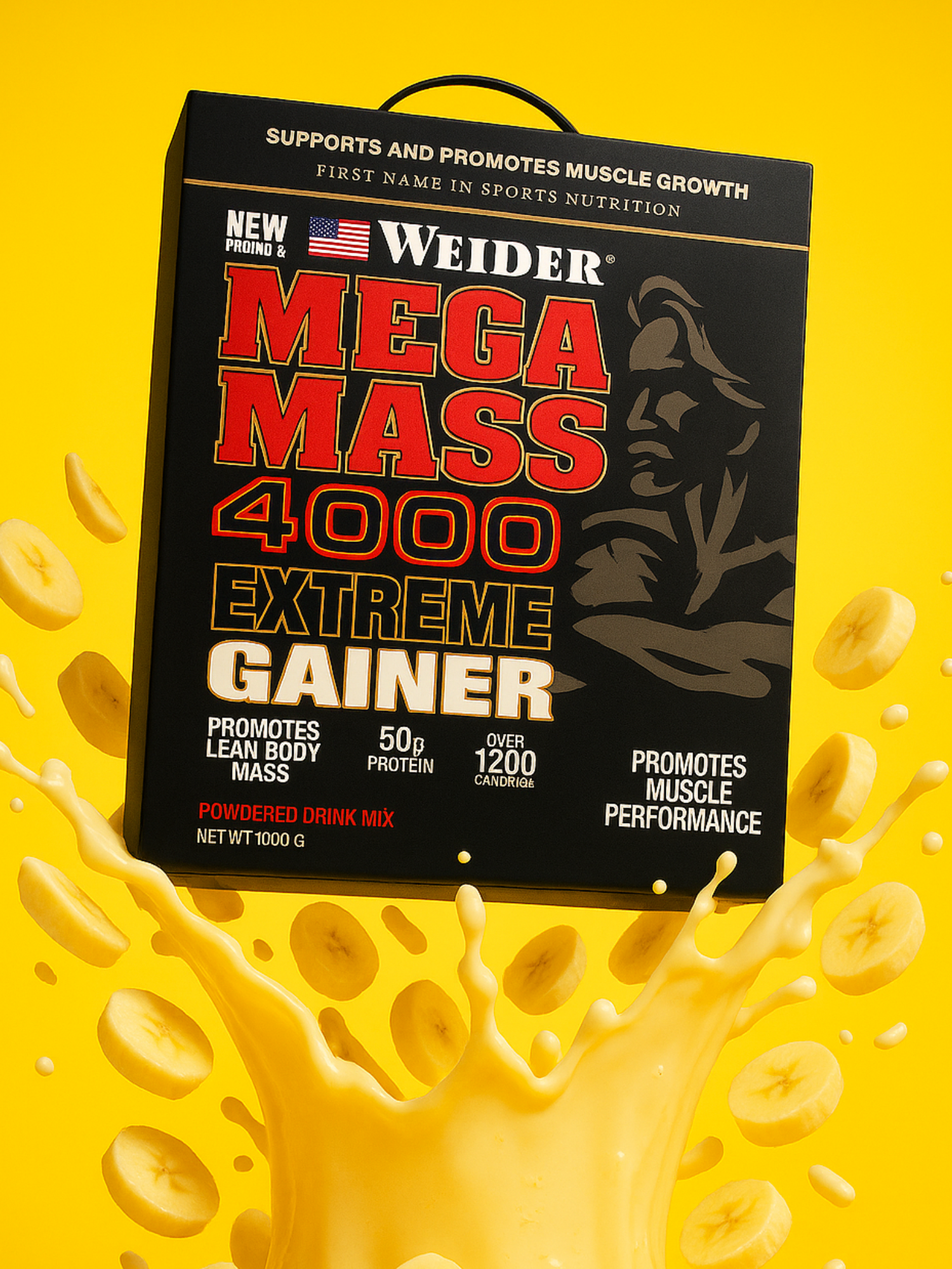 Гейнер Mega Mass Weider Gainer Black, для набора массы, Банан 1 кг — фото 1