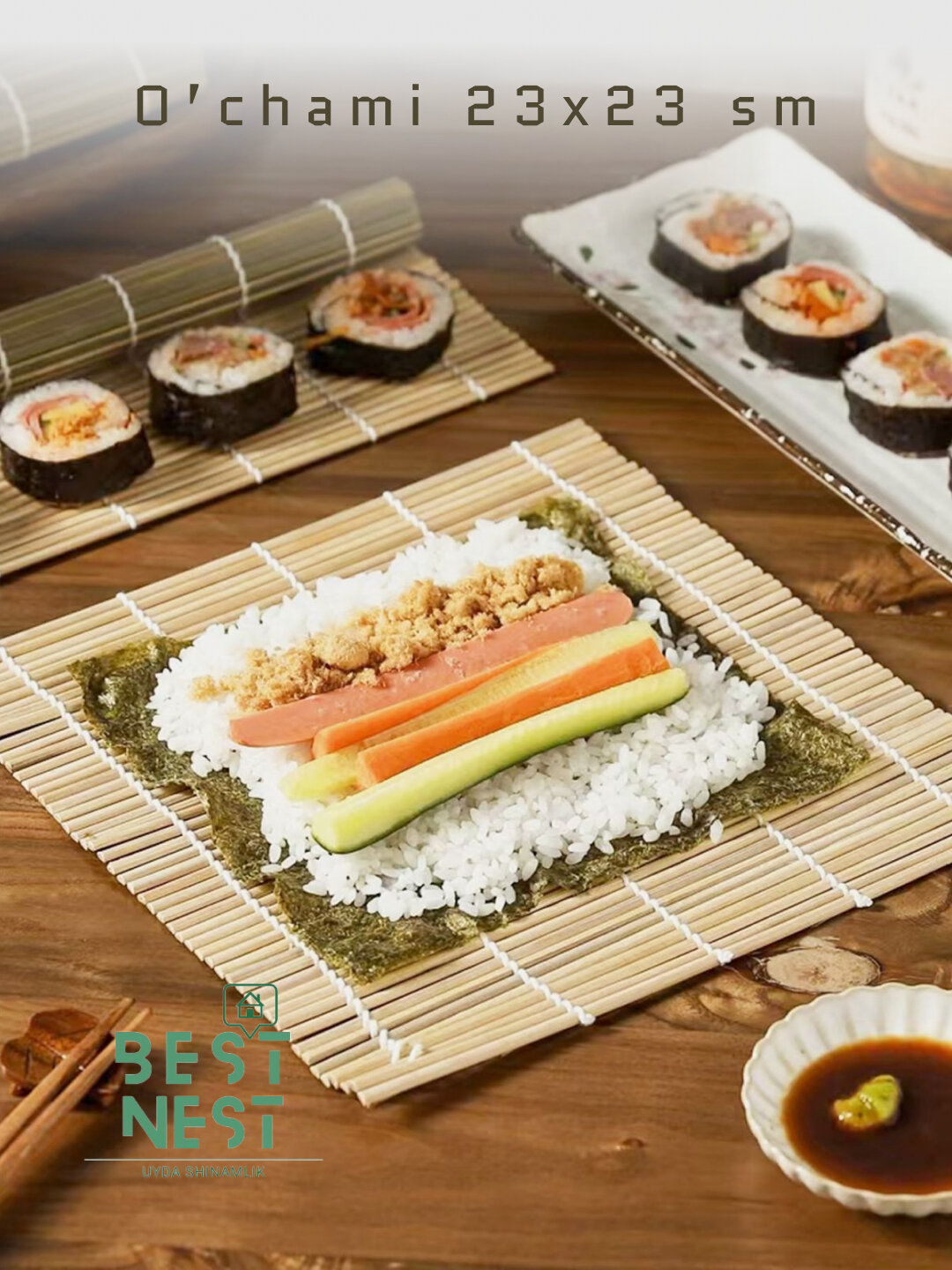 Бамбуковый коврик для суши и роллов, циновка, макису — фото 1