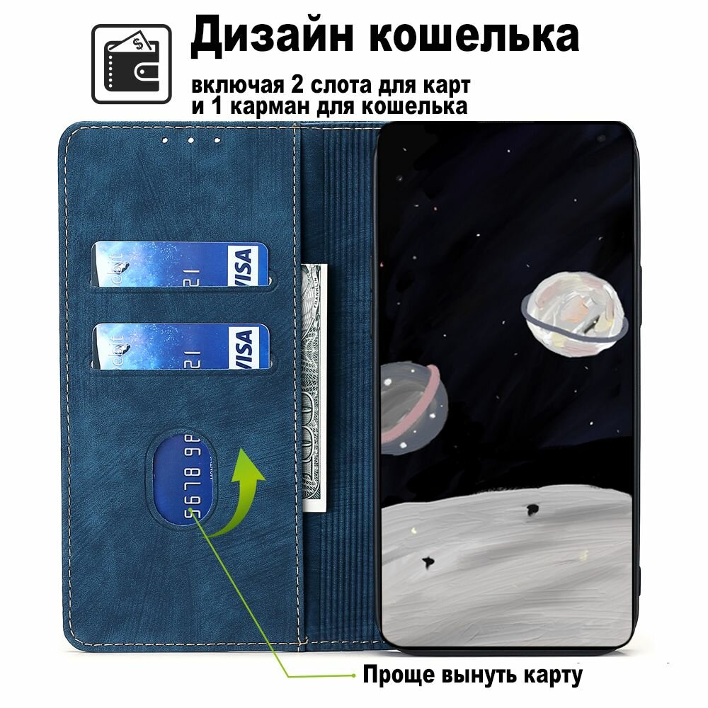 Чехол-книжка MyPads для Tecno Spark Go 2022/8C/9 / Текно Спарк Гоу 2022/8С/9 мягкое прикосновение (синий) — фото 1