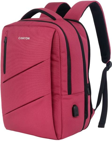 CANYON BPE-5, Laptop backpack for 15.6 inch, Product spec/size(mm): 400MM x300MM x 120MM(+60MM), Red, EXTERIOR materials:100% Polyester, Inner materia