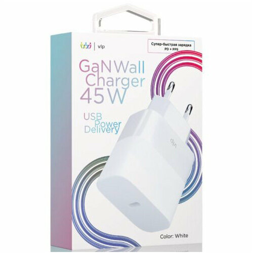 сетевое зарядное устройство vlp gan wall charger 45w 1072001 Сетевое зарядное устройство vlp GaN 45Вт USB-C, PD, PPS, белый